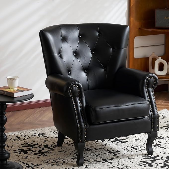 Modern Faux Leather Accent Chair, Upholstered Mid-Century Armchair - Image 2