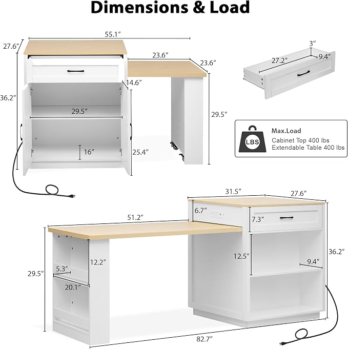 Kitchen Island with Extendable Dining Table - Image 3