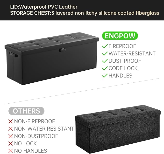 ENGPOW Storage Ottoman, Fireproof Folding Bench - Image 5