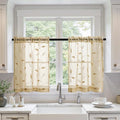MIULEE Beige Sheer Curtains 2 Panels Embroidered Leaf Patterned Rod Pocket by MIULEE