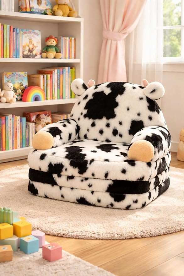 QIUODO Toddler Chair with Faux Rabbit Fur – 2-in-1 Foldable Kids Couch - Image 4
