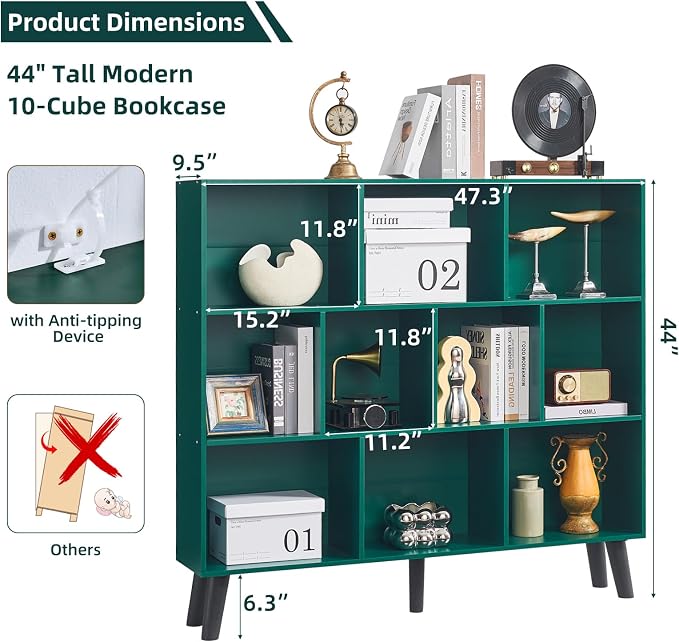 LEYAOYAO 10 Cube Bookshelf, 3 Tier Modern Wide Bookcase - Image 2