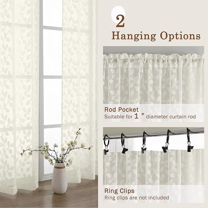 Chyhomenyc Ivory Sheer Curtains 36 Inch Length, Light Filtering Leaf Tufted - Image 8