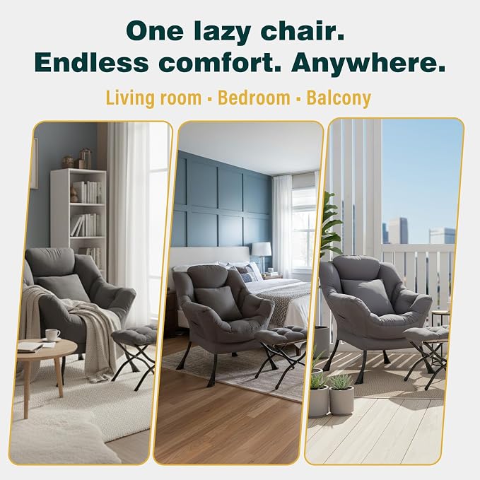 Lazy Chair with Ottoman, Large Accent Chair with Ottoman and a Throw Pillow - Image 8