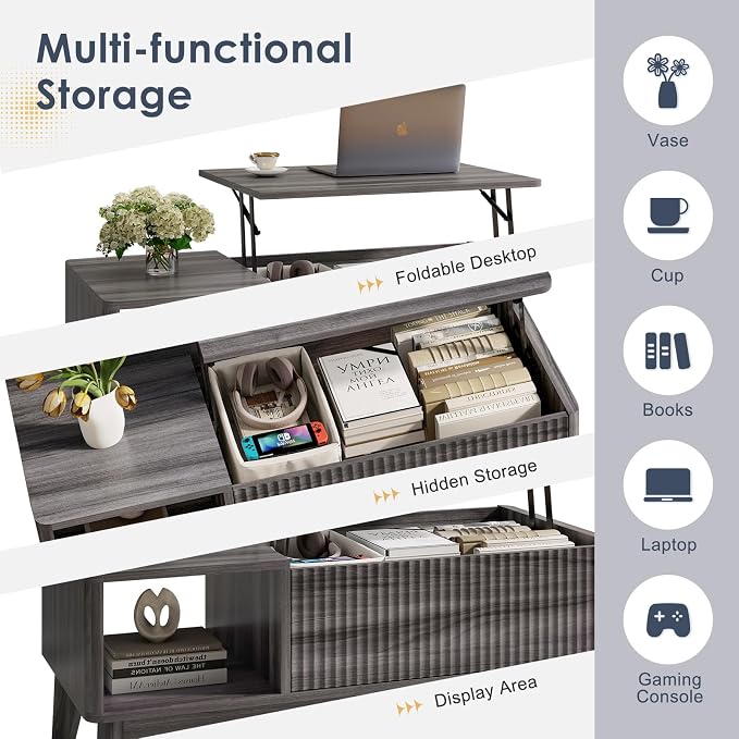 LYNCOHOME Fluted Lift Top Coffee Table - Image 7