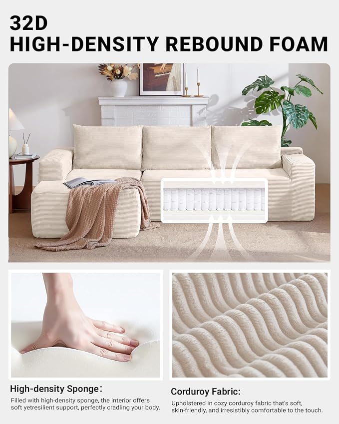 96" Cloud Sectional Couch, Modern Modular Sectional Sofa - Image 3