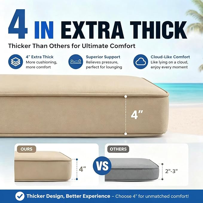 Chaise Lounge Cushion for Outdoor Furniture, Waterproof, Fade-Resistant and - Image 5
