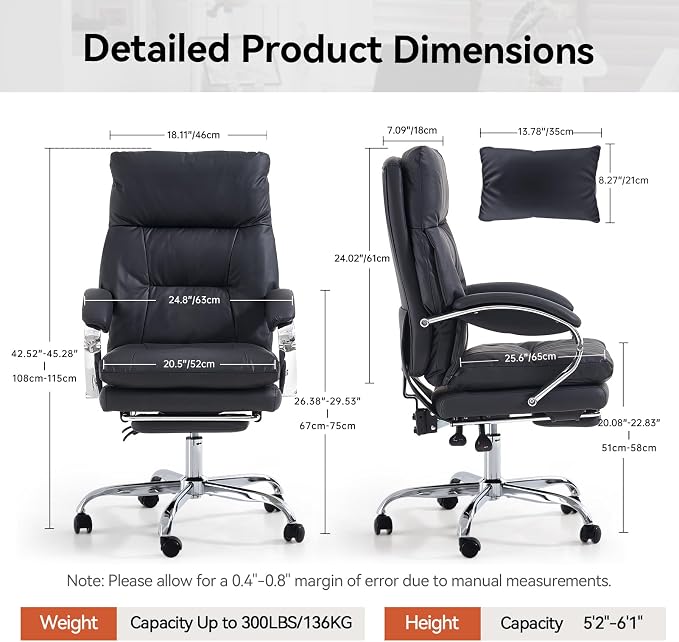 LEAGOO Office Chair with Foot Rest, Swivel Computer Desk Chair PU Leather - Image 3