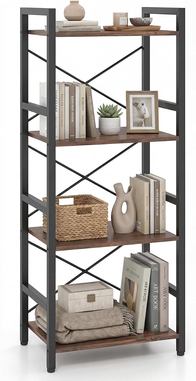 Tangkula 3-Tier Industrial Bookshelf, 16.5" Width Wooden Open Bookcase by TANGKULA