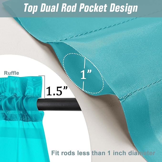 Turquoise Sheer Curtains 63 Inch Length 2 Panels, Voile Sheer Curtain - Image 3