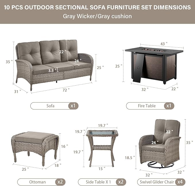 Belord Expansive 10 Pieces Outdoor Patio Furniture Set - Image 2
