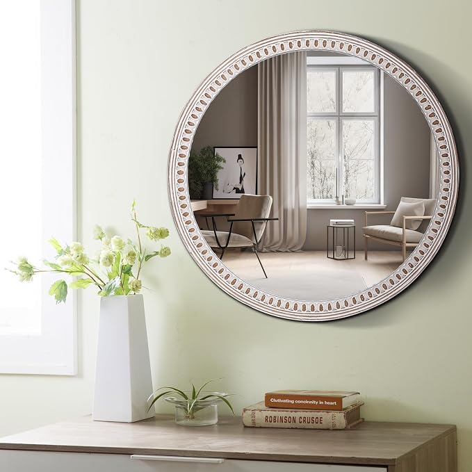 24 Inch Farmhouse Round Wood Mirror - Image 4
