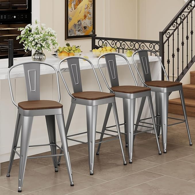 Andeworld Metal Bar Stools Set of 4, 24 inch Counter Height Barstools - Image 3