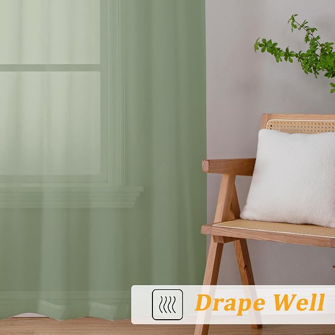Gwine Sage Green Sheer Curtains 96 Inches Long 2 Panels, Elegant Window - Image 6