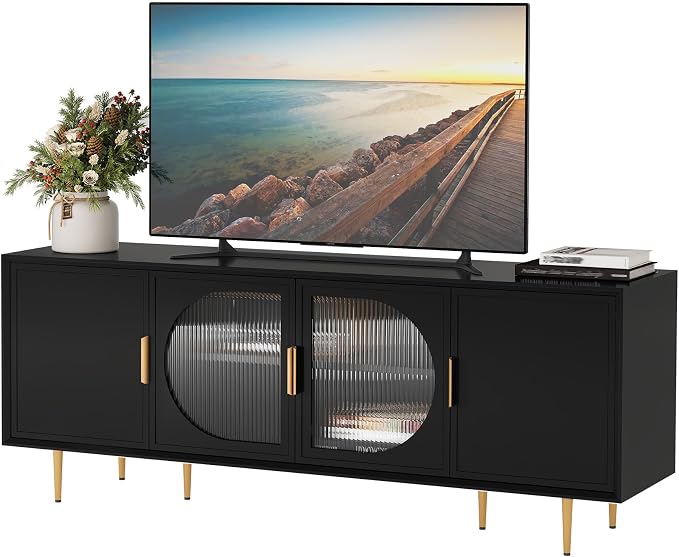 ARTPOWER TV Stand with Storage, Under TV Cabinet with Glass Door, TV Console - Image 8