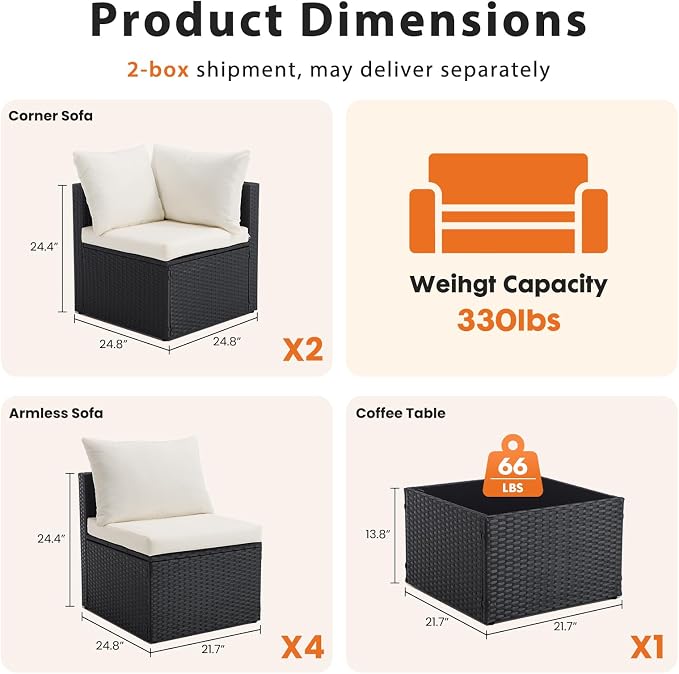 Sweetcrispy 7-Piece Outdoor Patio Sectional Sofa, Modular PE Wicker Outdoor - Image 6