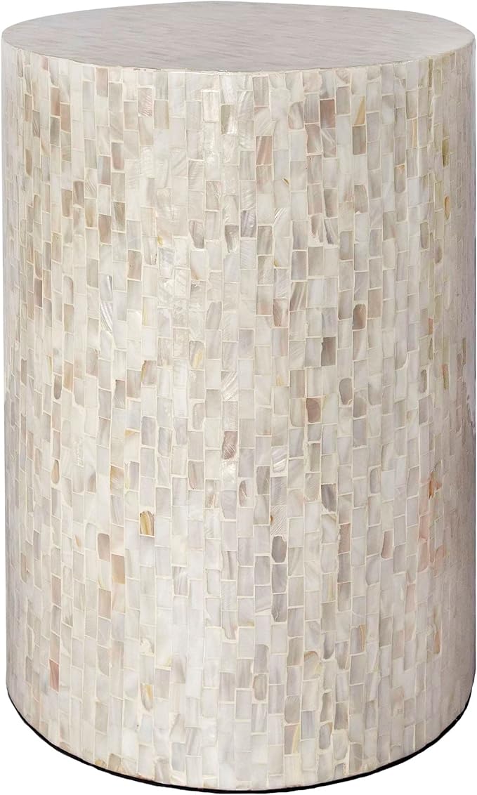 PEMAR Mother of Pearl Cylinder Drum End Table Nacre Side Stool Round Accent by PEMAR