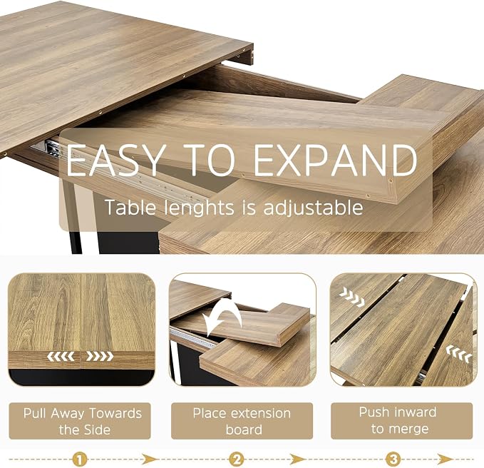 Henf 63"-79" Dining Table Set for 6, 7 Pieces Extendable Dining Table and 6 - Image 4