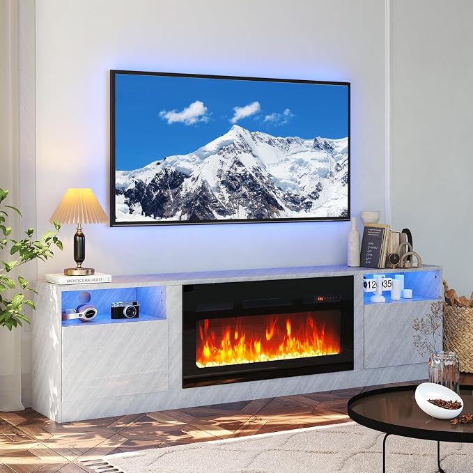oneinmil 80” TV Stand with 36” Electric Fireplace, Large Modern Media - Image 2