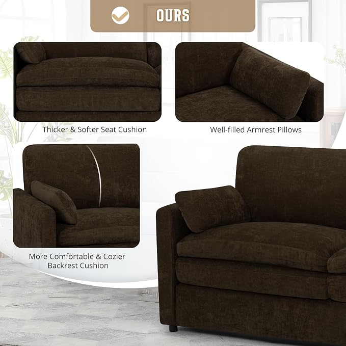 Comfy Chenille Sofa Set with Well-Filled Pillows, Modern 3 Seater and Loveseat - Image 5