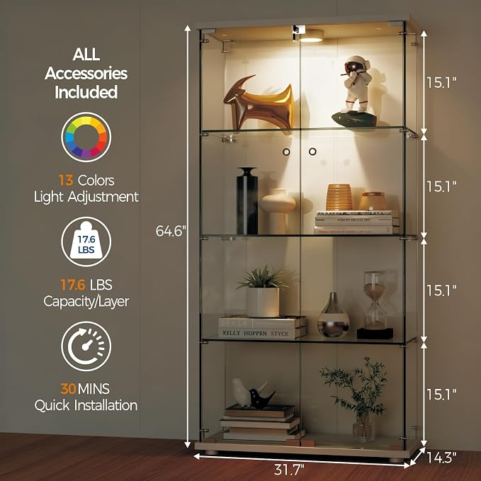 IDEALHOUSE Tempered Glass Display Cabinet - Image 2