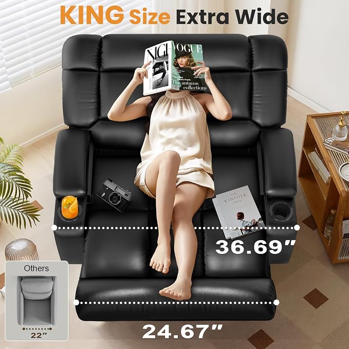 Oversized Recliner Chair with Massage & Heat, Extra Wide Seat Reclining Chair - Image 3