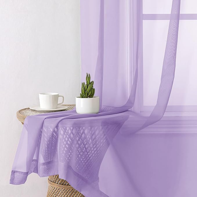Aiyufeng Light Purple Sheer Curtain Panels Pair Sold 72 Inch Length, Light - Image 6