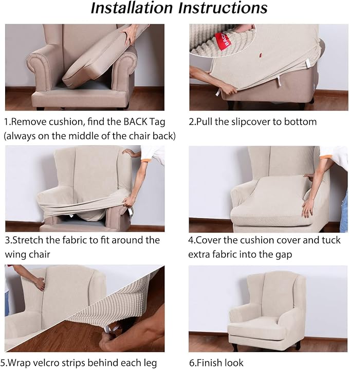 Turquoize Wingback Chair Covers 2 Piece Wing Chair Slipcover Stretch Slipcovers - Image 6
