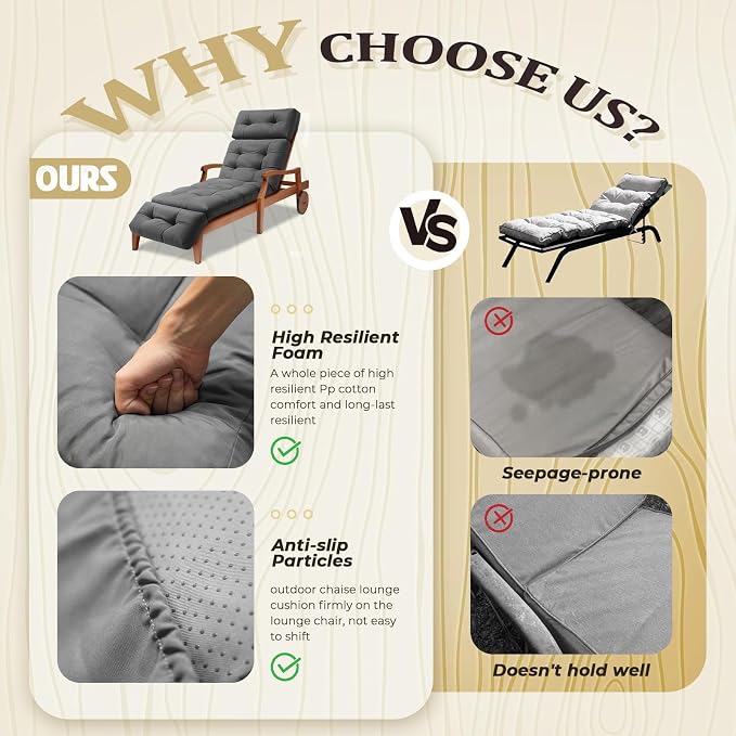 Outdoor Chaise Lounge Cushion, Waterproof 74.4x22x4.7 Inch Thick Cotton Filled - Image 6