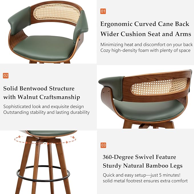 Set of 2 Rattan Swivel Counter Stools - Image 3