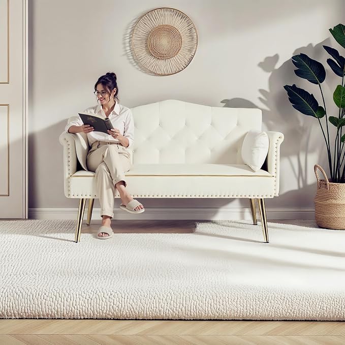 oaaktu Small Velvet Loveseat Sofa by Unknown