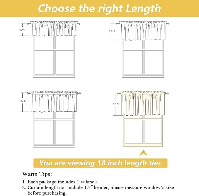 OWENIE White Valances for Windows 1 Pcs 18 Inch Length, Light Filtering - Image 2