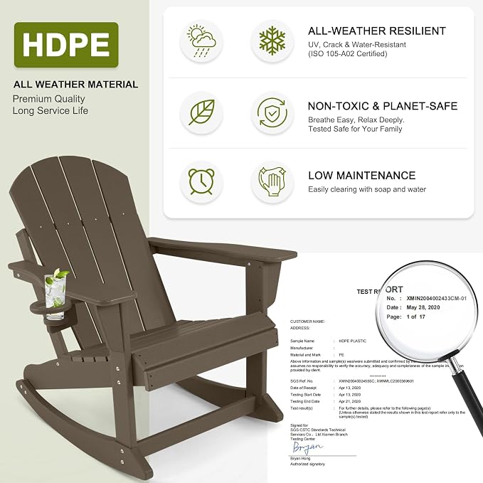 Outdoor Rocking Chairs Set of 4, HDPE Poly All-Weather Patio Rocking Chairs - Image 4