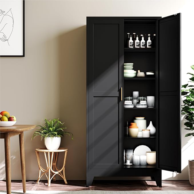 YAUWOH 71''Metal Cabinet with 4 Adjustable Shelves, 5-Tier Pantry Storage - Image 7