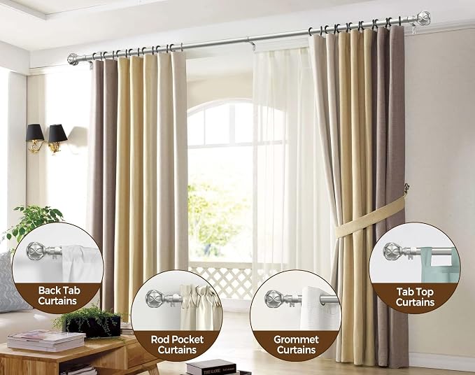 KAMANINA Silver Curtain Rods for Windows 72 to 144 Inches Long Heavy Duty - Image 4