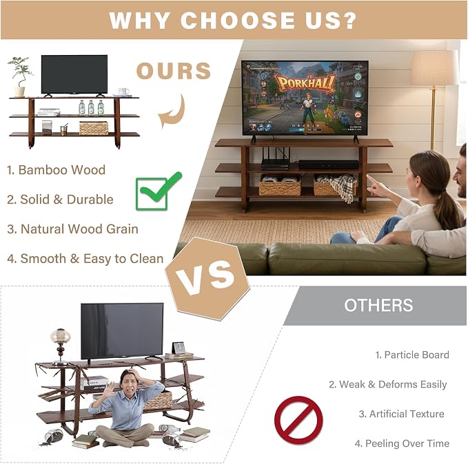 Tiita Wooden TV Stand for 65 Inch TV, Modern Media Console Table - Image 7