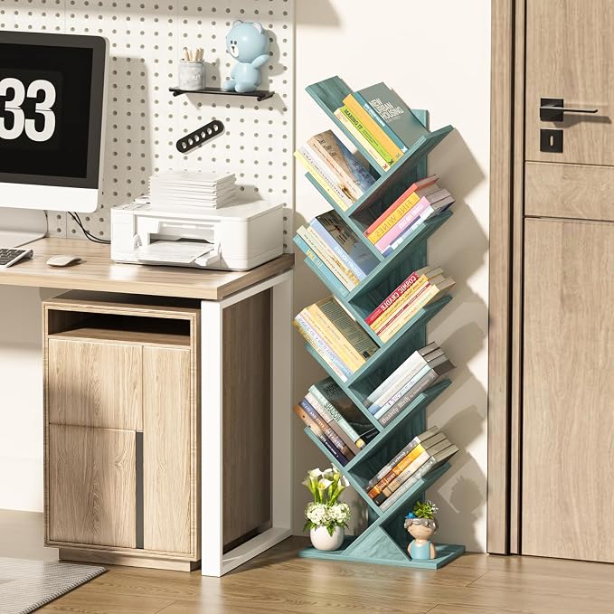 SHEEPAM 10 Tier Tree Book Shelf, Floor Standing Wood Bookshelf - Image 6