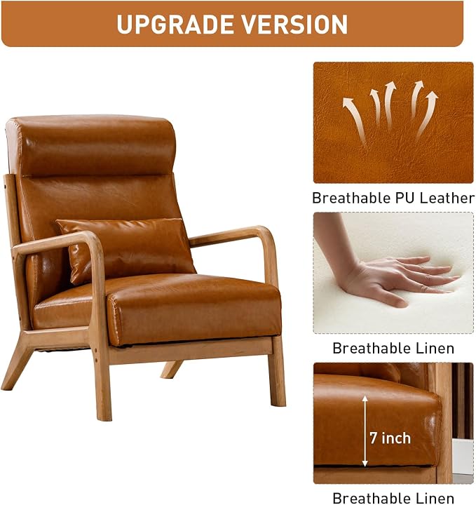ANJ Mid Century Modern High Back Accent Chairs Set of 2, Single Lounge Armchair - Image 3