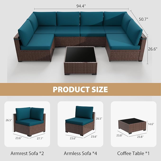 KIGOTY Patio Furniture Set, 7 Pieces Modular Outdoor Sectional Sofa, PE Rattan - Image 3