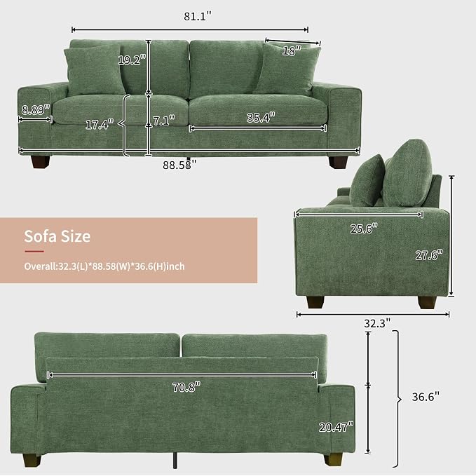 DOPEDIO Modern Loveseat Sofa for Living Room, Chenille Recliner, Removable Cover - Image 2