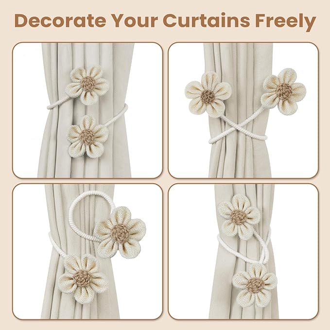 KLOGTSIND Flower Curtain Tiebacks, 4 Pack Curtain Ties Elegant DIY Curtain - Image 5