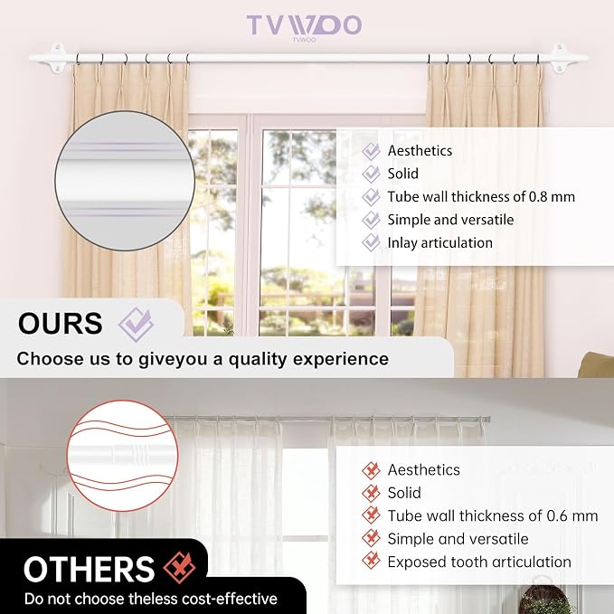 TVWOO Wrap Around Curtain Rods, 5/8 Inch Adjustable Blackout Curtain Rod - Image 2