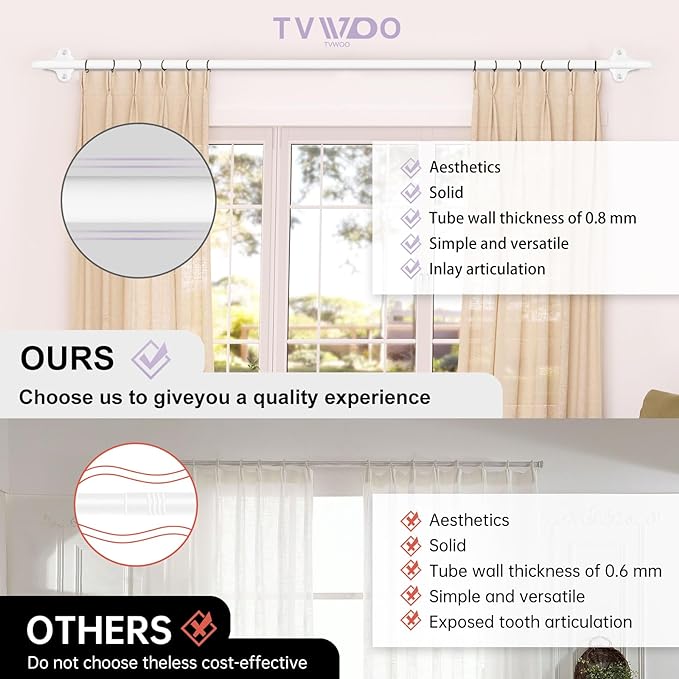 TVWOO White Wrap Around Curtain Rods:5/8" Small Blackout Adjustable Window - Image 6
