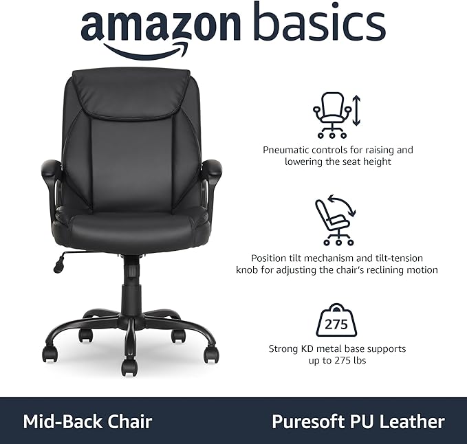 Amazon Basics Classic Puresoft PU Padded Mid-Back Office Desk Chair - Image 4