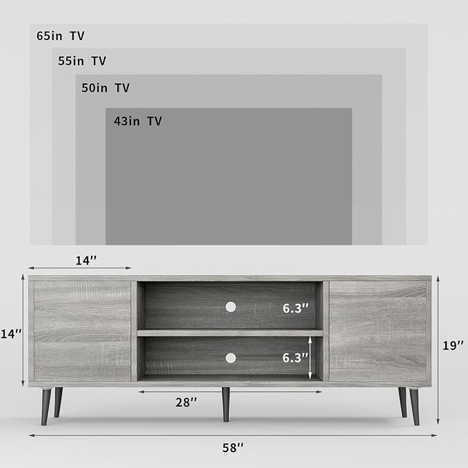 JUMMICO TV Stand for 65 Inch TV, Mid Century Modern TV Stand, Entertainment - Image 3