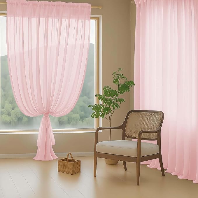 Blush Pink Sheer Curtains for Window 96 Inches Long 2 Panels, Soft Airy Light - Image 8