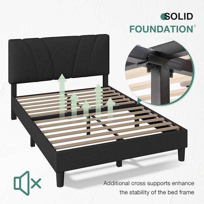 Novilla Queen Bed Frame with Headboard, Bed Frame Queen Size with Wood Slats - Image 6