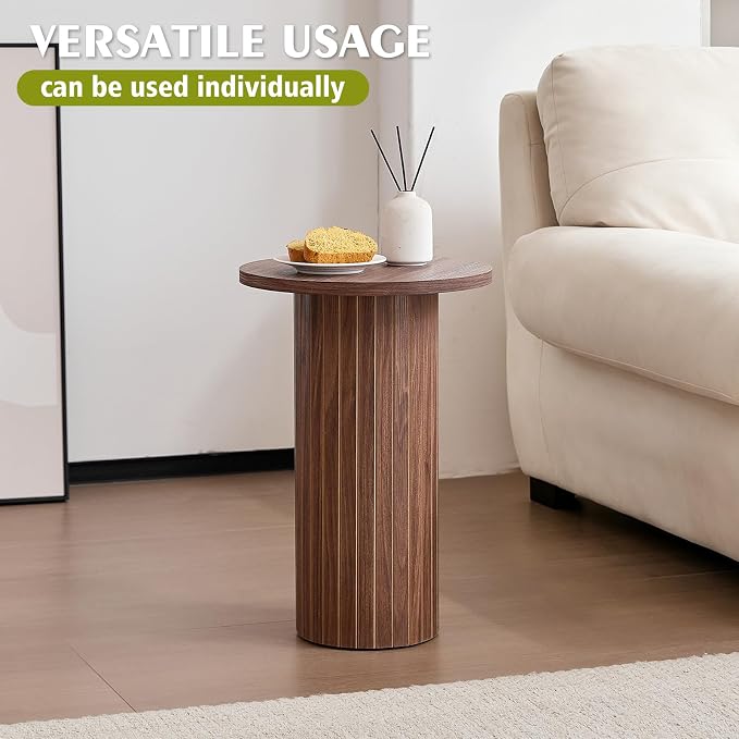 Round Side Tables Set of 3, Circle Modern Fluted Nesting Coffee Table, Accent - Image 5