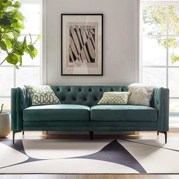 HULALA HOME 84" W Faux Leather Sofa Couch by HULALAHOME