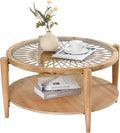RUSTOWN Rattan Coffee Tables, 2-Tier Round Boho Cocktail Tables, Mid Century by RUSTOWN